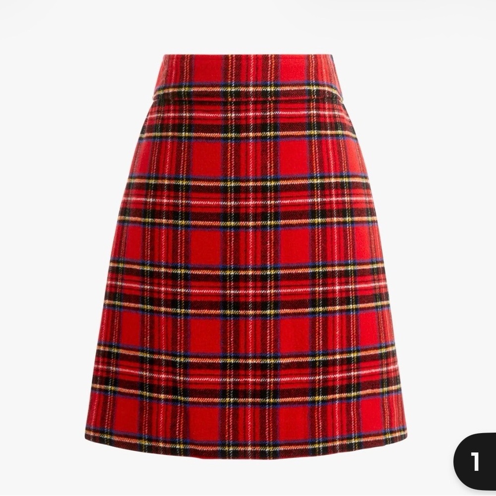 J Crew Black Classic Holiday Tartan Plaid Wool-Blend A-Line Skirt - NWT